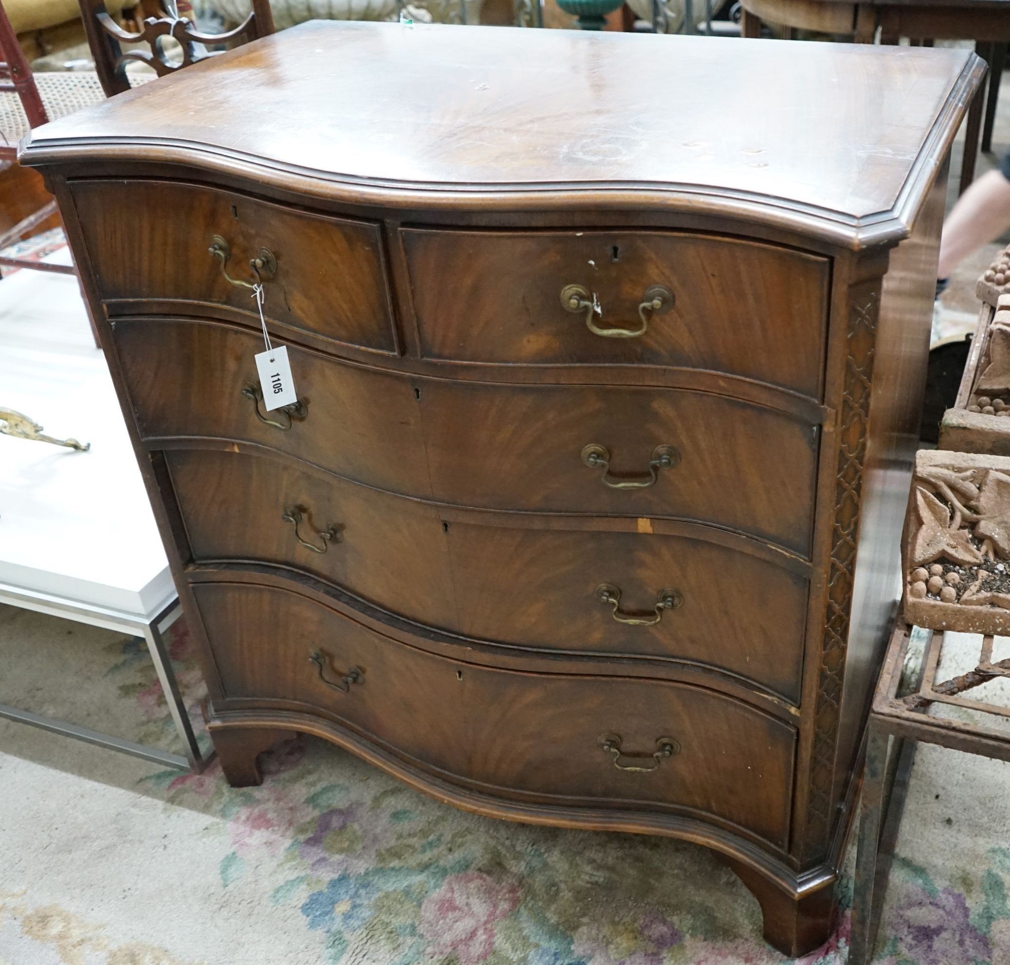 A George III style mahogany serpentine chest, width 96cm, depth 60cm, height 98cm